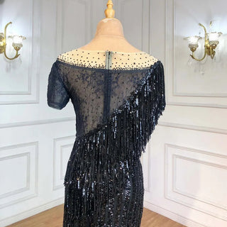 Elegant in Black: 2024 Mermaid Evening Gown with Beaded Tassels - Perfect for Women's Formal Events