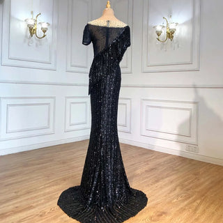 Elegant in Black: 2024 Mermaid Evening Gown with Beaded Tassels - Perfect for Women's Formal Events