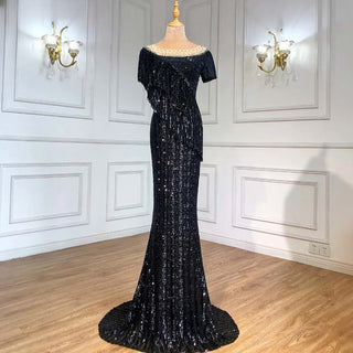 Elegant in Black: 2024 Mermaid Evening Gown with Beaded Tassels - Perfect for Women's Formal Events