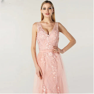 Ships in 1 to 3 Days - Pink Mermaid Dubai Evening Dresses 2024 - Sleeveless with Handmade Flowers and Pearls Embellishments