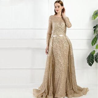 Muslim Gold Mermaid Long Luxury Glitter With Train Evening Dress: 2024 Party Wear for Women