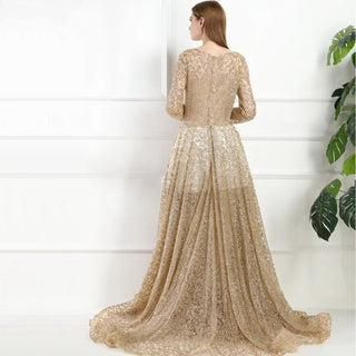 Muslim Gold Mermaid Long Luxury Glitter With Train Evening Dress: 2024 Party Wear for Women