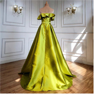 Ships in 1 to 3 Days - Olive Green A-Line Satin Off-Shoulder Long Evening Dress 2024 - Luxury Celebrity Gowns for Women's Party