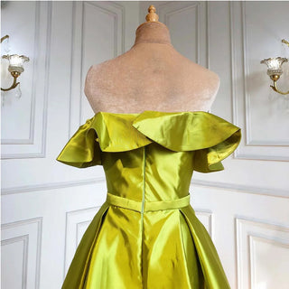 Ships in 1 to 3 Days - Olive Green A-Line Satin Off-Shoulder Long Evening Dress 2024 - Luxury Celebrity Gowns for Women's Party