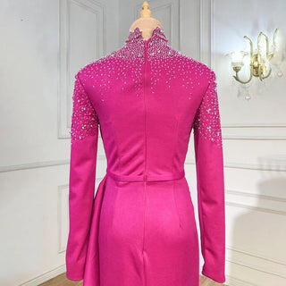 Muslim Fuchsia Mermaid Evening Dress: 2024 Beading Elegant Gown for Women's Wedding Party