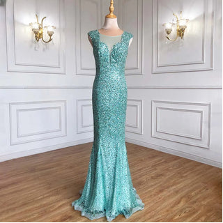 Luxury Mint Elegant Mermaid Evening Dress - Crystal Beaded Sparkly Gown for Women's Party (2024)