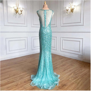 Luxury Mint Elegant Mermaid Evening Dress - Crystal Beaded Sparkly Gown for Women's Party (2024)