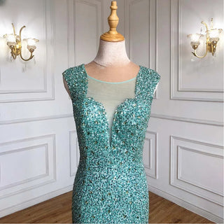 Luxury Mint Elegant Mermaid Evening Dress - Crystal Beaded Sparkly Gown for Women's Party (2024)