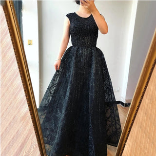 Dubai Blue A-Line Luxury Beaded Long Evening Dress - O-Neck Crystal Sexy Gown for Women's Wedding Party 2024