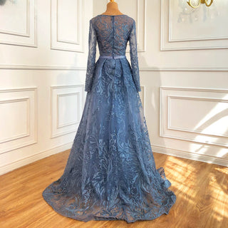 Muslim Blue Lace Beaded Luxury Evening Dress Gown: O-Neck Mermaid Elegant 2024 For Women Party Plus Size