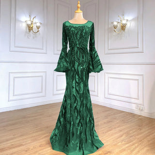 Luxury Dubai Emerald Green Velvet Evening Dress for Women's Wedding Party: Elegant Mermaid Style with Long Formal Dresses