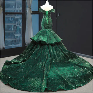 Green Mermaid Off-Shoulder Sequined Sparkle Wedding Dresses 2024