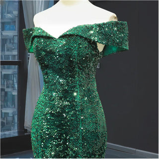 Green Mermaid Off-Shoulder Sequined Sparkle Wedding Dresses 2024