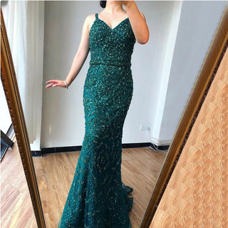 Dubai Grey Mermaid Evening Dress: 2024 Luxury Pearls Beading Sleeveless Gown, Real Photo