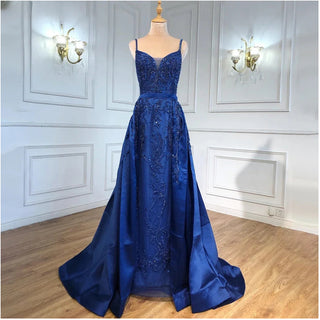 Oceanic Splendor: Blue Mermaid Evening Gown with Spaghetti Straps and Detachable Skirt – 2024 Beaded Luxury Party Collection