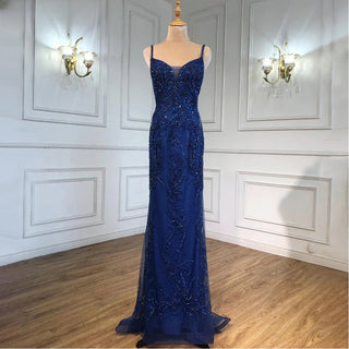 Oceanic Splendor: Blue Mermaid Evening Gown with Spaghetti Straps and Detachable Skirt – 2024 Beaded Luxury Party Collection