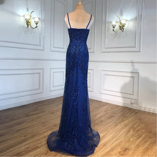 Oceanic Splendor: Blue Mermaid Evening Gown with Spaghetti Straps and Detachable Skirt – 2024 Beaded Luxury Party Collection