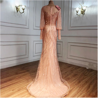 Gold Muslim Luxury Evening Dress 2024 with Puff Sleeves, Mermaid Silhouette - Ideal for Women's Parties