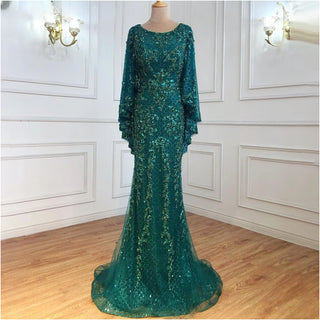 Luxury Dubai Gold Mermaid Evening Dresses with Cape Shawl: Arabic Formal Prom Dress for Women at Wedding Parties