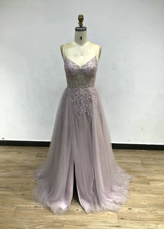 Ships in 1 to 3 Days - Stunning Beaded Slip A-Line Evening Dress - Exclusive High Slit Birthday Gown for Girls’ Special Events and Women’s Parties