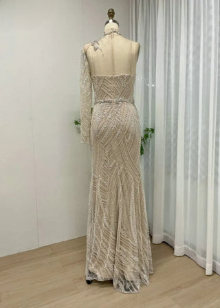 Ships in 1 to 3 Days - Exclusive High Neck Mermaid Evening Dress - Crystal Beaded One-Shoulder Gown for Women’s Wedding Parties