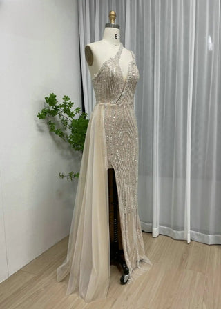 Gorgeous Arabic One-Shoulder Beaded Evening Dress - Sexy Mermaid Gown with High Slit for Wedding Guests and Bride Parties