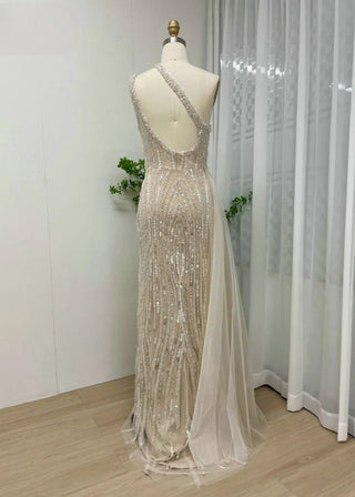 Gorgeous Arabic One-Shoulder Beaded Evening Dress - Sexy Mermaid Gown with High Slit for Wedding Guests and Bride Parties