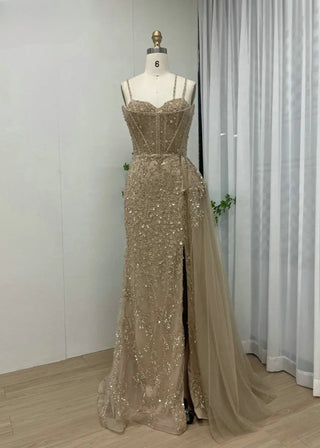 Luxury Mermaid High Split Evening Dress - Exclusive Spaghetti Straps Prom Gown with Side Train for Women’s Formal Parties