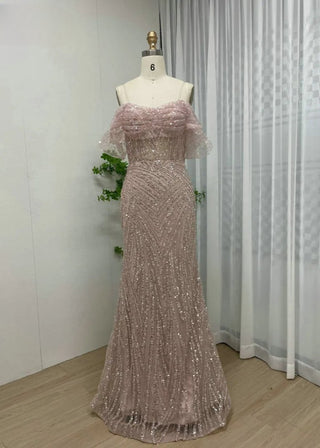 Ships in 1 to 3 Days - 2024 Stunning Off-Shoulder Arabic Beaded Wedding Guest Gown - Sparkling Mermaid Evening Dress for Women in Dubai