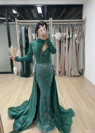 Ships in 1 to 3 Days - Arabic Green Elegant Mermaid One Shoulder Beaded Luxury Dubai Evening Dresses Gowns For Women Wedding Party