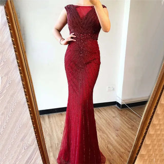 2024 Dubai Mermaid Diamond Beaded Formal Evening Dress - O-Neck Luxury Gown for Women's Party