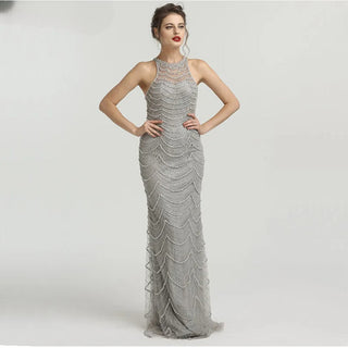 Grey and Black Sleeveless Diamond Mermaid Evening Gown 2024 - Luxury, Sexy, Fashionable, Elegant