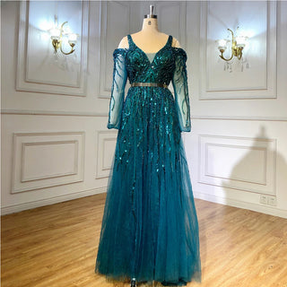 Green Luxury A-Line Evening Dress 2024 with Beaded Sashes and Sparkle - Ideal for Women's Party