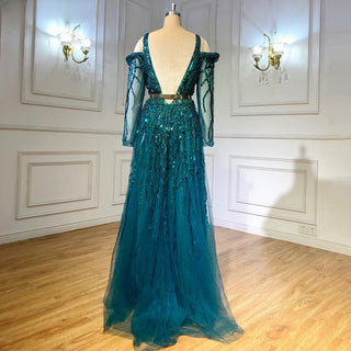 Green Luxury A-Line Evening Dress 2024 with Beaded Sashes and Sparkle - Ideal for Women's Party