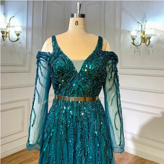 Green Luxury A-Line Evening Dress 2024 with Beaded Sashes and Sparkle - Ideal for Women's Party