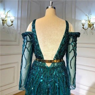 Green Luxury A-Line Evening Dress 2024 with Beaded Sashes and Sparkle - Ideal for Women's Party