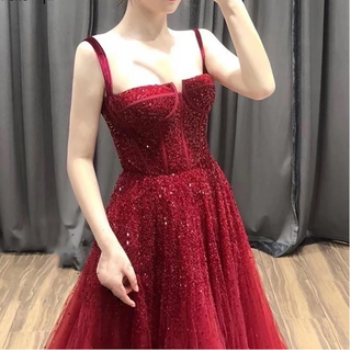 Red Beading Evening Gowns 2024 - Sleeveless A-Line Luxury Floor-Length Formal Dress Design