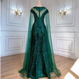 Green Luxury Cape Sleeves Evening Gown 2024 - Lace Beaded A-Line for Women's Parties