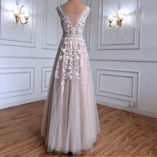 Champagne A-Line Sexy Prom Dresses 2024 Beaded Lace Flower Graduation School Party Gowns