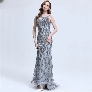 Grey Sleeveless Mermaid Sparkly Sexy Evening Dress 2024 with Crystal Sequins - Luxury Evening Gown