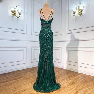 Green Spaghetti Strap Mermaid Evening Dresses Gowns 2024 Beaded Elegant High Split for Women Party