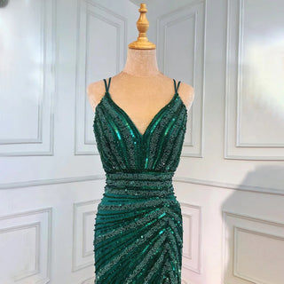 Green Spaghetti Strap Mermaid Evening Dresses Gowns 2024 Beaded Elegant High Split for Women Party