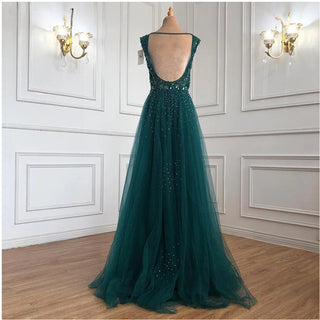 Navy Blue Mermaid With Train Evening Dress: 2024 Beaded Crystal Tulle Formal Gown for Woman's Wedding Party