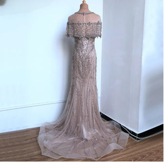 Nude Diamond Sequins Luxury Evening Dress - Dubai Mermaid Formal Gown for Women 2024