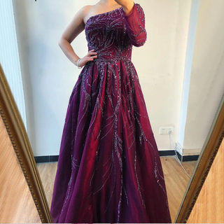 Dubai Design Wine Red A-Line Evening Dress: 2024 One Shoulder Elegant Luxury Formal Attire