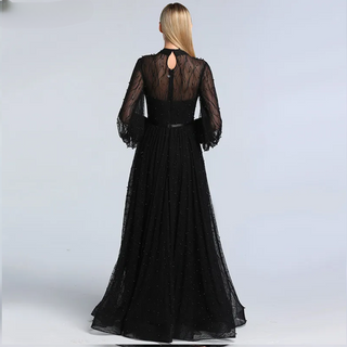 Black Peach Pearls Beach Prom Dress 2024: Long Sleeves, Sexy Tulle Gown Design - Plus Size