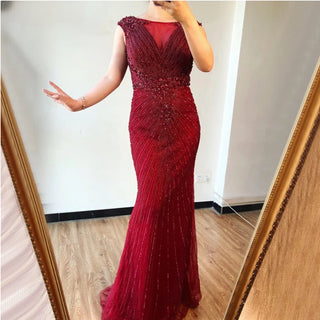 2024 Dubai Mermaid Diamond Beaded Formal Evening Dress - O-Neck Luxury Gown for Women's Party