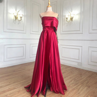 Satin Wine Red Evening Gown 2024 - A-Line One Shoulder Simple Elegant Formal Dress