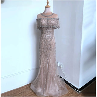 Nude Diamond Sequins Luxury Evening Dress - Dubai Mermaid Formal Gown for Women 2024