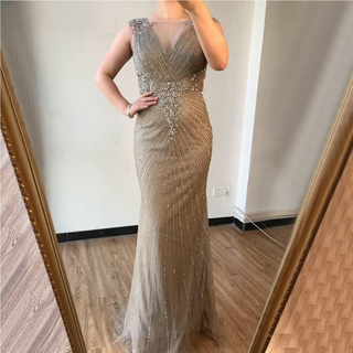 2024 Dubai Mermaid Diamond Beaded Formal Evening Dress - O-Neck Luxury Gown for Women's Party